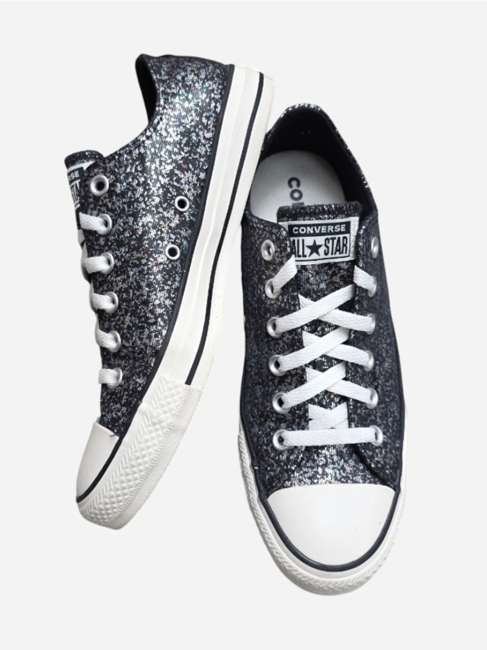 Converse All Star Glitter Low Top Sneakers, Black/Silver Sparkle Confetti, 8.5-9